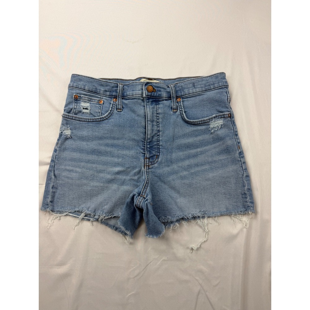 Madewell High-Rise Denim Shorts Women 31 Light Blue Distressed Cut Off DM5838